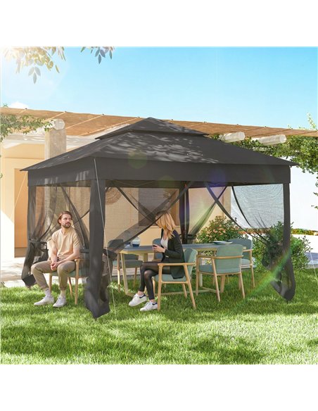 Outsunny 3 x 3(m) Pop Up Gazebo, Double-roof Garden Tent with Netting and Carry Bag, Party Event Shelter, Black - pic 185844 | FastDaddyshop