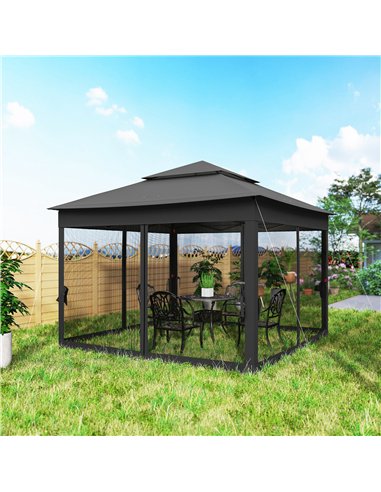 Outsunny 3 x 3(m) Pop Up Gazebo, Double-roof Garden Tent with Netting and Carry Bag, Party Event Shelter, Black