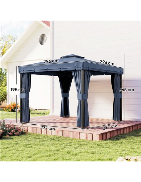 Outsunny 3 x 3(m) Patio Gazebo Canopy Garden Pavilion Tent Shelter Marquee with 2 Tier Roof, Netting and Curtains, Dark Blue - pic 185848 | FastDaddyshop