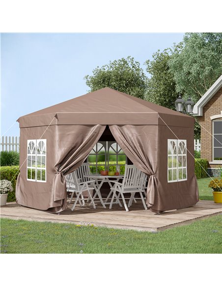 Outsunny 4m x 4m Hexagonal Metal Frame Garden Gazebo Brown - pic 18585 | FastDaddyshop