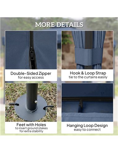 Outsunny 3 x 3(m) Patio Gazebo Canopy Garden Pavilion Tent Shelter Marquee with 2 Tier Roof, Netting and Curtains, Dark Blue