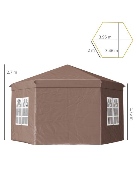 Outsunny 4m x 4m Hexagonal Metal Frame Garden Gazebo Brown - pic 18586 | FastDaddyshop