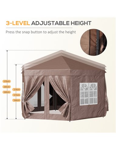 Outsunny 4m x 4m Hexagonal Metal Frame Garden Gazebo Brown