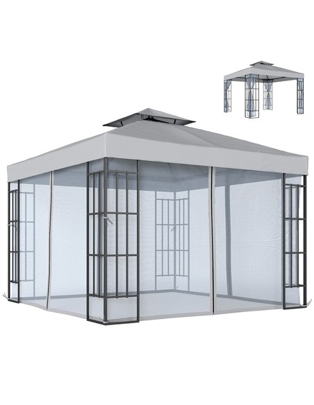 Outsunny 3 x 3(m) Patio Gazebo Canopy Garden Pavilion Tent Shelter with 2 Tier Roof and Mosquito Netting, Light Grey - pic 185882 | FastDaddyshop