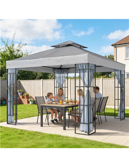 Outsunny 3 x 3(m) Patio Gazebo Canopy Garden Pavilion Tent Shelter with 2 Tier Roof and Mosquito Netting, Light Grey - pic 185883 | FastDaddyshop