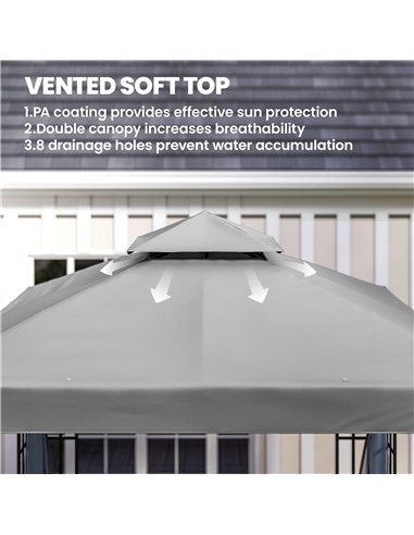 Outsunny 3 x 3(m) Patio Gazebo Canopy Garden Pavilion Tent Shelter with 2 Tier Roof and Mosquito Netting, Light Grey