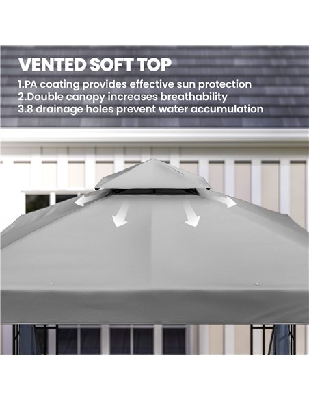 Outsunny 3 x 3(m) Patio Gazebo Canopy Garden Pavilion Tent Shelter with 2 Tier Roof and Mosquito Netting, Light Grey - pic 185885 | FastDaddyshop