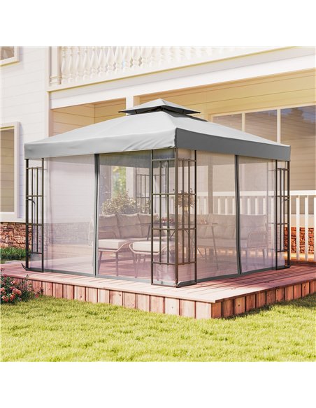 Outsunny 3 x 3(m) Patio Gazebo Canopy Garden Pavilion Tent Shelter with 2 Tier Roof and Mosquito Netting, Light Grey - pic 185889 | FastDaddyshop