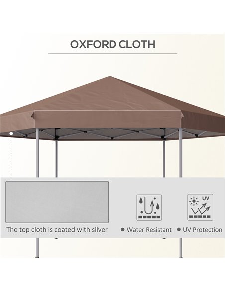 Outsunny 4m x 4m Hexagonal Metal Frame Garden Gazebo Brown - pic 18589 | FastDaddyshop