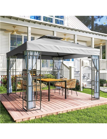 Outsunny 3 x 3(m) Patio Gazebo Canopy Garden Pavilion Tent Shelter with 2 Tier Roof and Mosquito Netting, Light Grey - pic 185890 | FastDaddyshop