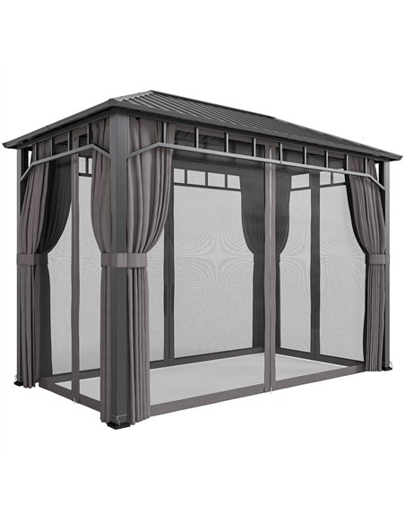 Outsunny 2 x 3.5 m Hardtop Gazebo with Galvanised Steel Roof, Waterproof Permanent Pavilion Garden Gazebo with Netting and Curta - pic 185891 | FastDaddyshop