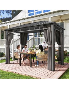 Outsunny 2 x 3.5 m Hardtop Gazebo with Galvanised Steel Roof, Waterproof Permanent Pavilion Garden Gazebo with Netting and Curta 2
