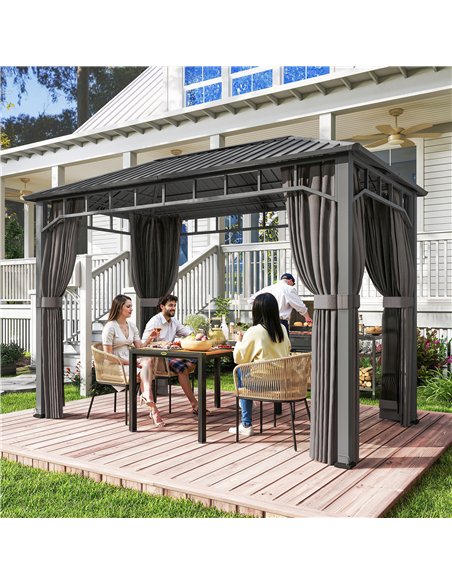 Outsunny 2 x 3.5 m Hardtop Gazebo with Galvanised Steel Roof, Waterproof Permanent Pavilion Garden Gazebo with Netting and Curta - pic 185892 | FastDaddyshop