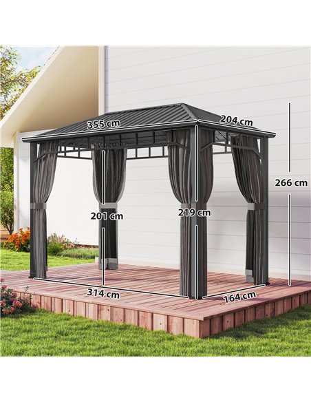 Outsunny 2 x 3.5 m Hardtop Gazebo with Galvanised Steel Roof, Waterproof Permanent Pavilion Garden Gazebo with Netting and Curta - pic 185893 | FastDaddyshop