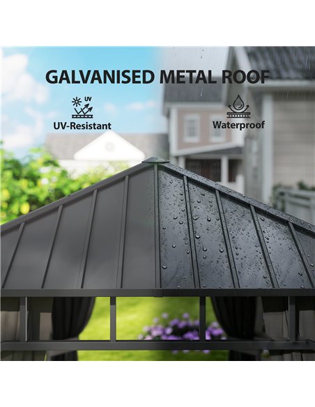 Outsunny 2 x 3.5 m Hardtop Gazebo with Galvanised Steel Roof, Waterproof Permanent Pavilion Garden Gazebo with Netting and Curta - pic 185894 | FastDaddyshop