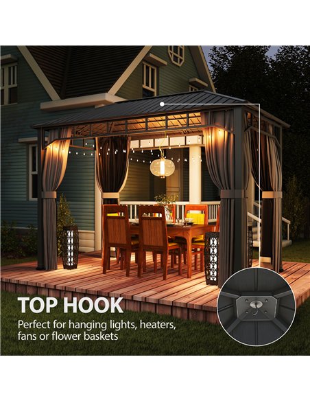 Outsunny 2 x 3.5 m Hardtop Gazebo with Galvanised Steel Roof, Waterproof Permanent Pavilion Garden Gazebo with Netting and Curta - pic 185898 | FastDaddyshop