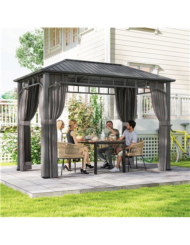 Outsunny 2 x 3.5 m Hardtop Gazebo with Galvanised Steel Roof, Waterproof Permanent Pavilion Garden Gazebo with Netting and Curta