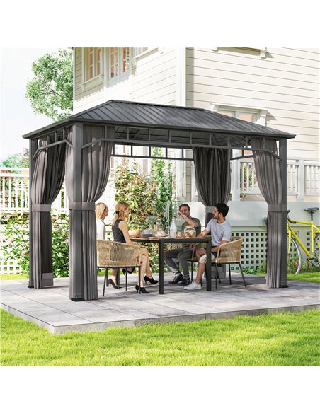 Outsunny 2 x 3.5 m Hardtop Gazebo with Galvanised Steel Roof, Waterproof Permanent Pavilion Garden Gazebo with Netting and Curta - pic 185899 | FastDaddyshop