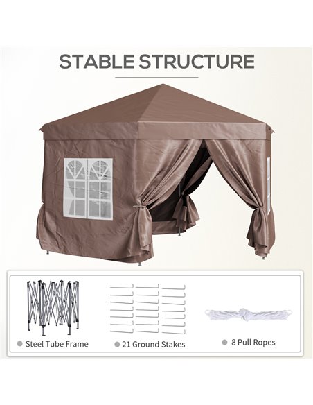 Outsunny 4m x 4m Hexagonal Metal Frame Garden Gazebo Brown - pic 18590 | FastDaddyshop