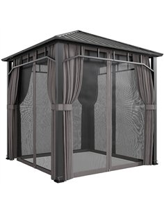 Outsunny 2.5 x 2.5 m Hardtop Gazebo with Galvanised Steel Roof, Waterproof Permanent Pavilion Garden Gazebo with Netting and Cur