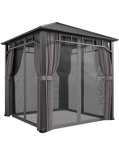 Outsunny 2.5 x 2.5 m Hardtop Gazebo with Galvanised Steel Roof, Waterproof Permanent Pavilion Garden Gazebo with Netting and Cur - pic 185900 | FastDaddyshop