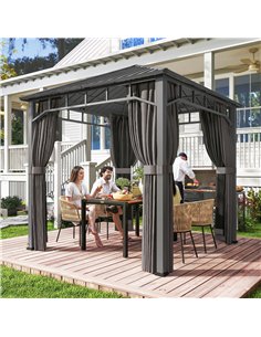 Outsunny 2.5 x 2.5 m Hardtop Gazebo with Galvanised Steel Roof, Waterproof Permanent Pavilion Garden Gazebo with Netting and Cur 2