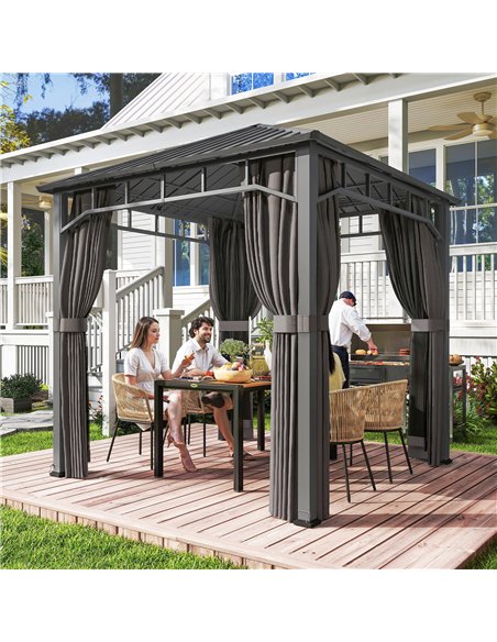 Outsunny 2.5 x 2.5 m Hardtop Gazebo with Galvanised Steel Roof, Waterproof Permanent Pavilion Garden Gazebo with Netting and Cur - pic 185901 | FastDaddyshop