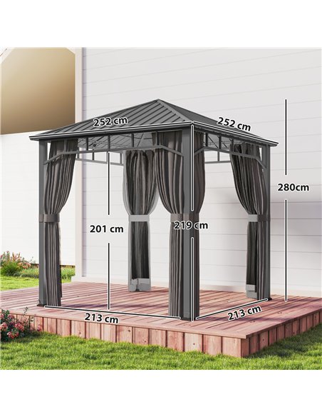 Outsunny 2.5 x 2.5 m Hardtop Gazebo with Galvanised Steel Roof, Waterproof Permanent Pavilion Garden Gazebo with Netting and Cur - pic 185902 | FastDaddyshop