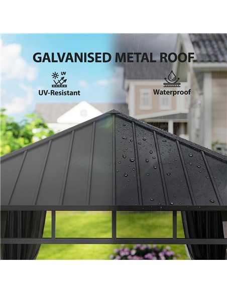 Outsunny 2.5 x 2.5 m Hardtop Gazebo with Galvanised Steel Roof, Waterproof Permanent Pavilion Garden Gazebo with Netting and Cur - pic 185903 | FastDaddyshop