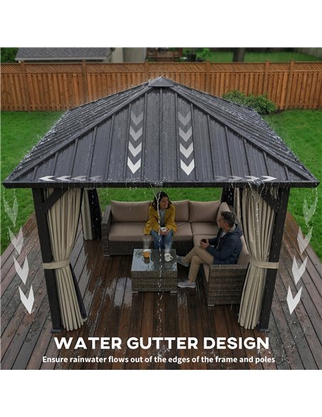 Outsunny 2.5 x 2.5 m Hardtop Gazebo with Galvanised Steel Roof, Waterproof Permanent Pavilion Garden Gazebo with Netting and Cur - pic 185904 | FastDaddyshop