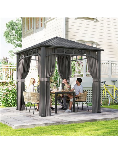 Outsunny 2.5 x 2.5 m Hardtop Gazebo with Galvanised Steel Roof, Waterproof Permanent Pavilion Garden Gazebo with Netting and Cur - pic 185908 | FastDaddyshop