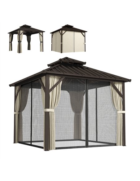 Outsunny 3x3 m Hardtop Gazebo Canopy with UPF50+ Double Galvanised Steel Roof, Aluminium Garden Gazebo Permanent Pavilion, Brown - pic 185909 | FastDaddyshop