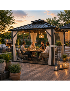 Outsunny 3x3 m Hardtop Gazebo Canopy with UPF50+ Double Galvanised Steel Roof, Aluminium Garden Gazebo Permanent Pavilion, Brown 2