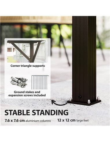 Outsunny 3x3 m Hardtop Gazebo Canopy with UPF50+ Double Galvanised Steel Roof, Aluminium Garden Gazebo Permanent Pavilion, Brown