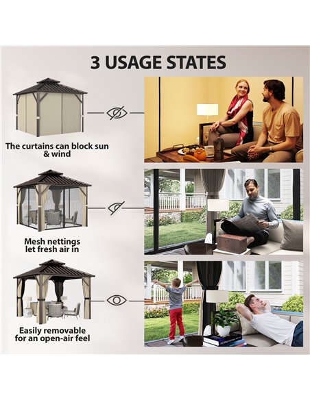 Outsunny 3x3 m Hardtop Gazebo Canopy with UPF50+ Double Galvanised Steel Roof, Aluminium Garden Gazebo Permanent Pavilion, Brown - pic 185914 | FastDaddyshop