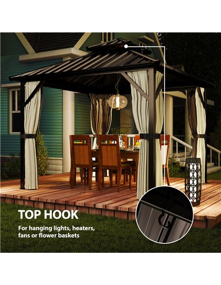 Outsunny 3x3 m Hardtop Gazebo Canopy with UPF50+ Double Galvanised Steel Roof, Aluminium Garden Gazebo Permanent Pavilion, Brown - pic 185916 | FastDaddyshop