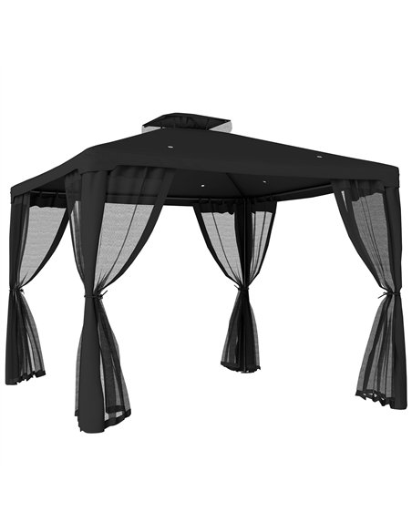 Outsunny 3 x 3 m Metal Gazebo, Garden Pavillion, Double Roof Outdoor Canopy Shelter with Mesh Sidewalls, Black - pic 185918 | FastDaddyshop