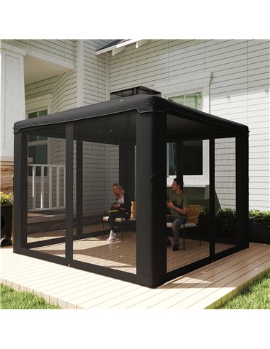 Outsunny 3 x 3 m Metal Gazebo, Garden Pavillion, Double Roof Outdoor Canopy Shelter with Mesh Sidewalls, Black