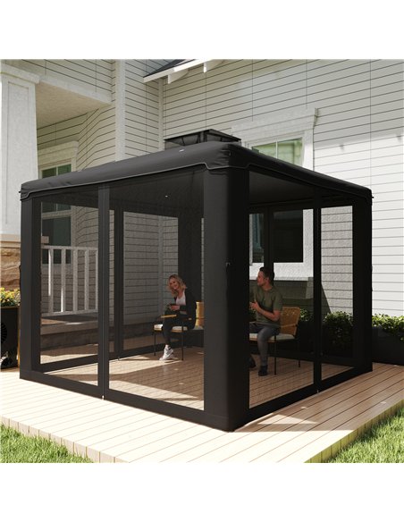 Outsunny 3 x 3 m Metal Gazebo, Garden Pavillion, Double Roof Outdoor Canopy Shelter with Mesh Sidewalls, Black - pic 185919 | FastDaddyshop