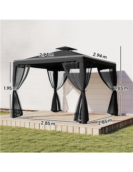 Outsunny 3 x 3 m Metal Gazebo, Garden Pavillion, Double Roof Outdoor Canopy Shelter with Mesh Sidewalls, Black - pic 185920 | FastDaddyshop
