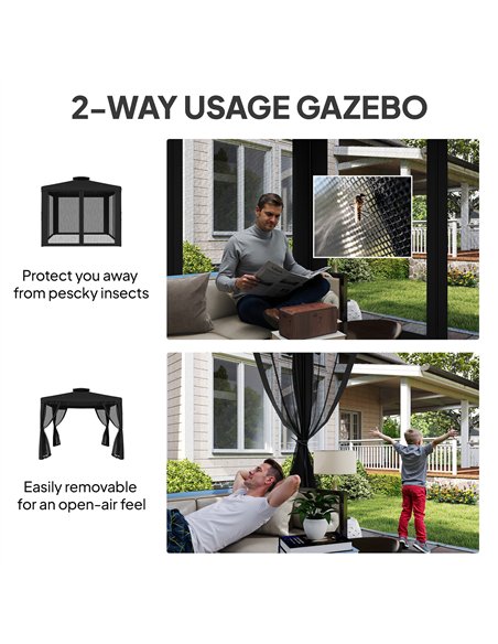 Outsunny 3 x 3 m Metal Gazebo, Garden Pavillion, Double Roof Outdoor Canopy Shelter with Mesh Sidewalls, Black - pic 185921 | FastDaddyshop
