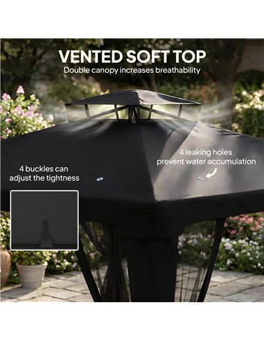 Outsunny 3 x 3 m Metal Gazebo, Garden Pavillion, Double Roof Outdoor Canopy Shelter with Mesh Sidewalls, Black
