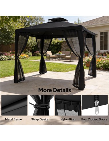Outsunny 3 x 3 m Metal Gazebo, Garden Pavillion, Double Roof Outdoor Canopy Shelter with Mesh Sidewalls, Black