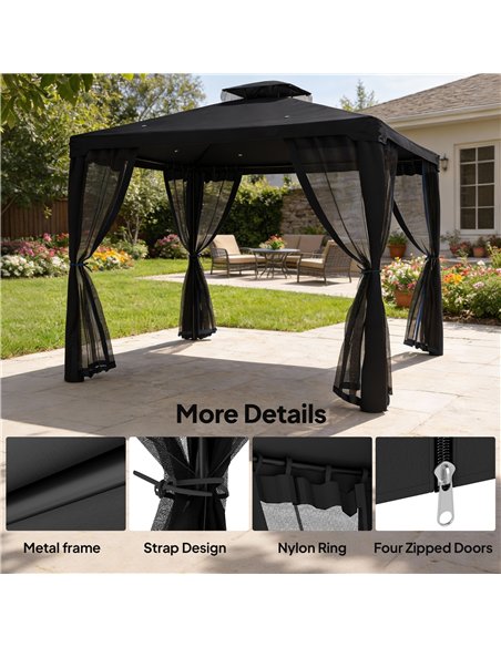 Outsunny 3 x 3 m Metal Gazebo, Garden Pavillion, Double Roof Outdoor Canopy Shelter with Mesh Sidewalls, Black - pic 185923 | FastDaddyshop