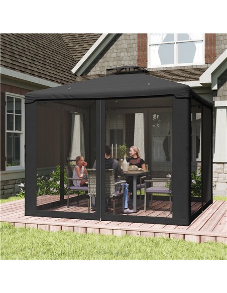 Outsunny 3 x 3 m Metal Gazebo, Garden Pavillion, Double Roof Outdoor Canopy Shelter with Mesh Sidewalls, Black - pic 185925 | FastDaddyshop