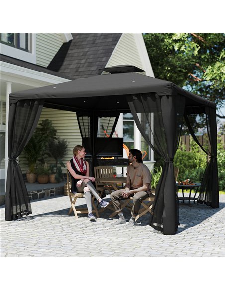 Outsunny 3 x 3 m Metal Gazebo, Garden Pavillion, Double Roof Outdoor Canopy Shelter with Mesh Sidewalls, Black - pic 185926 | FastDaddyshop
