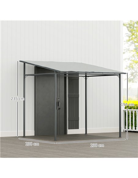 Outsunny 2.4 x 2.4 m Wall Mounted Pergola Gazebo with PA Coating Fabric, Metal Frame, UPF30+, Lean to Garden Gazebo, Light Grey - pic 185929 | FastDaddyshop