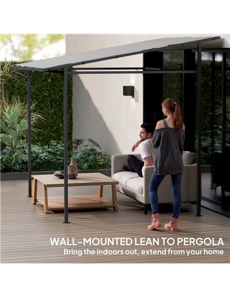 Outsunny 2.4 x 2.4 m Wall Mounted Pergola Gazebo with PA Coating Fabric, Metal Frame, UPF30+, Lean to Garden Gazebo, Light Grey - pic 185932 | FastDaddyshop