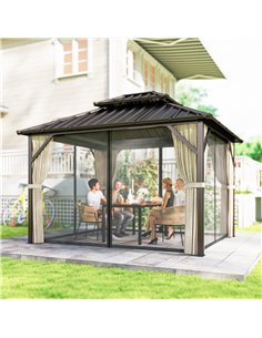 Outsunny 3x3.6 m Hardtop Gazebo Canopy with UPF50+ Double Galvanised Steel Roof, Aluminium Garden Gazebo Permanent Pavilion, Bro 2