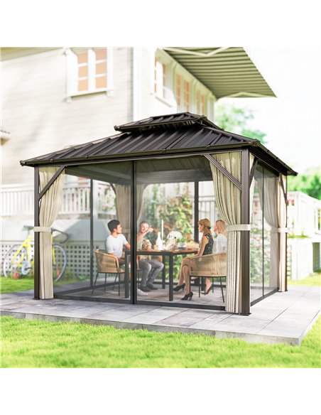 Outsunny 3x3.6 m Hardtop Gazebo Canopy with UPF50+ Double Galvanised Steel Roof, Aluminium Garden Gazebo Permanent Pavilion, Bro - pic 185937 | FastDaddyshop